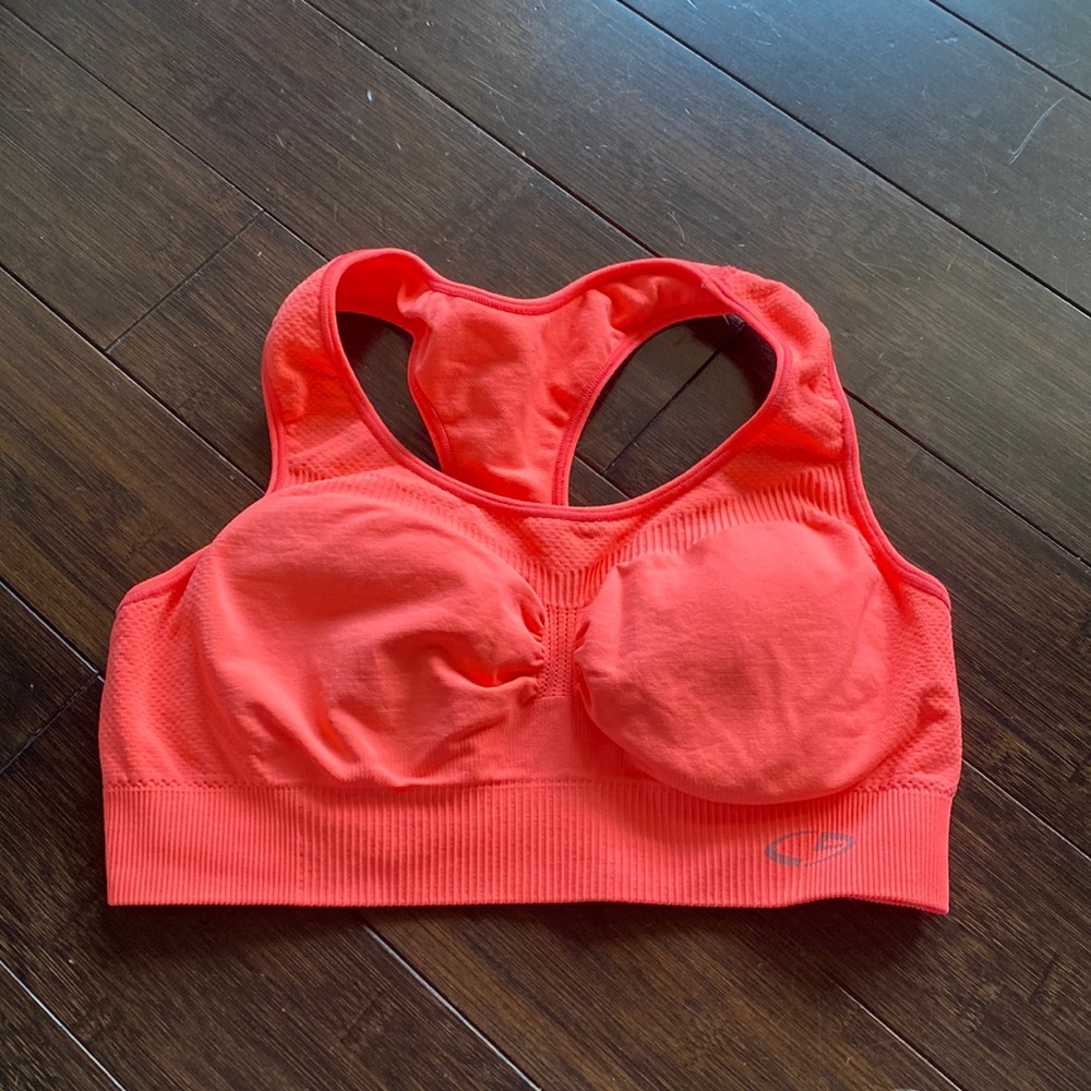 Neon orange sports bra